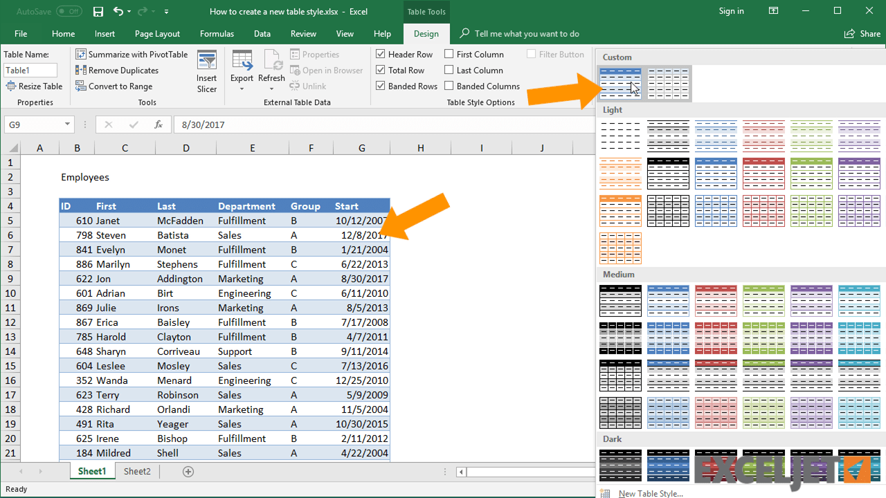 Excel tutorial How to create a new table style
